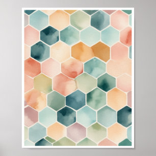 Minimalist watercolor pattern of hexagons pastel poster