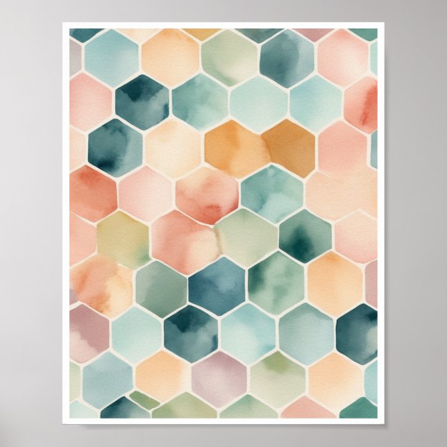 Minimalist watercolor pattern of hexagons pastel poster (Front)