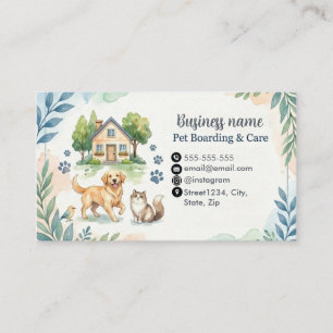 Minimalist Watercolor Pet Boarding Customisable Business Card