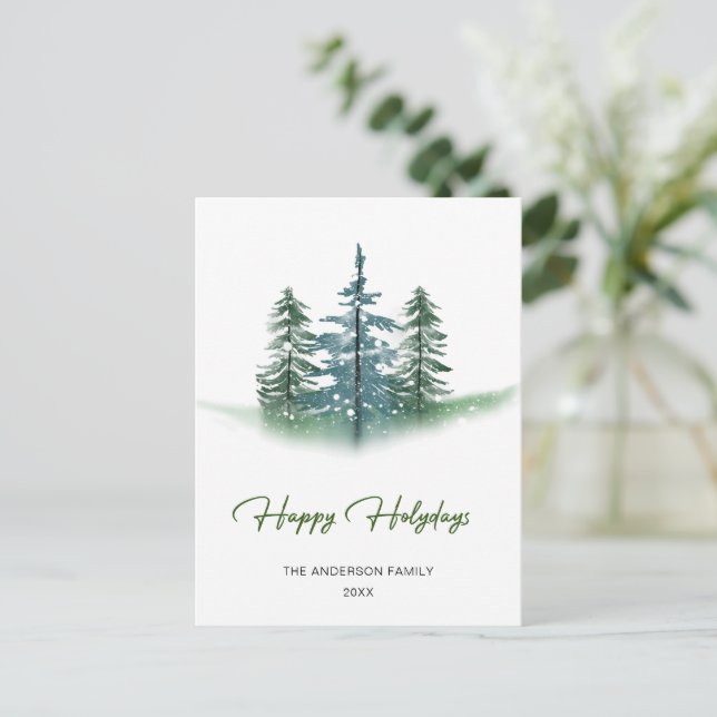 Minimalist Watercolor Pine Tree Christmas Greeting Postcard (Standing Front)