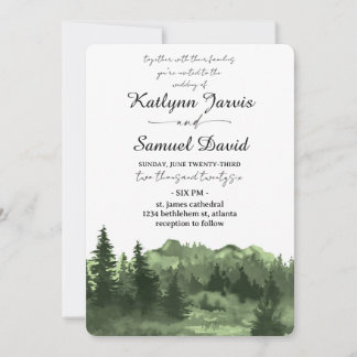Minimalist Watercolor Pine Tree Mountain Invitation