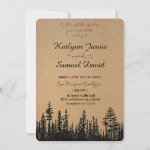 Minimalist Watercolor Pine Tree Mountain Invitation