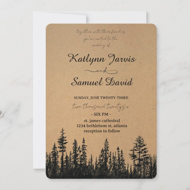 Minimalist Watercolor Pine Tree Mountain Invitation (Front)