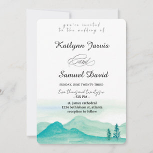 Minimalist Watercolor Pine Tree Mountain Invitation
