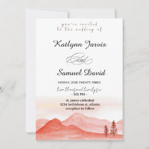 Minimalist Watercolor Pine Tree Mountain Invitation
