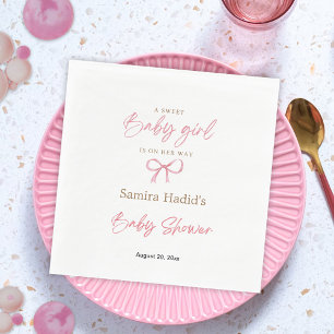Minimalist Watercolor Pink Bow Girl baby shower Napkin