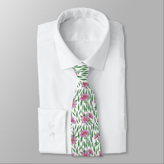 Minimalist watercolor pink, green floral pattern tie