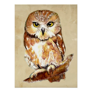 Minimalist Watercolor Print  Art for Owl Lovers."