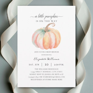 Minimalist Watercolor Pumpkin Autumn Baby Shower Invitation