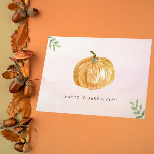 Minimalist Watercolor Pumpkin Thanksgiving Card