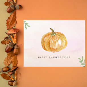 Minimalist Watercolor Pumpkin Thanksgiving Holiday Postcard