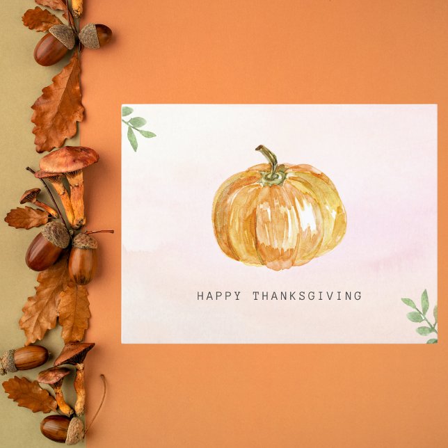 Minimalist Watercolor Pumpkin Thanksgiving Holiday Postcard (Creator Uploaded)