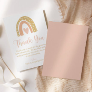 Minimalist Watercolor Rainbow Pink Baby Shower Thank You Card