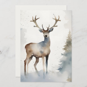 Minimalist Watercolor Reindeer Christmas Corporate Holiday Card