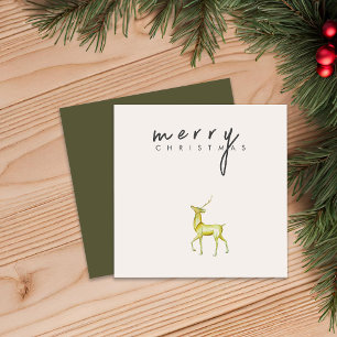 Minimalist Watercolor Reindeer Merry Christmas Holiday Card