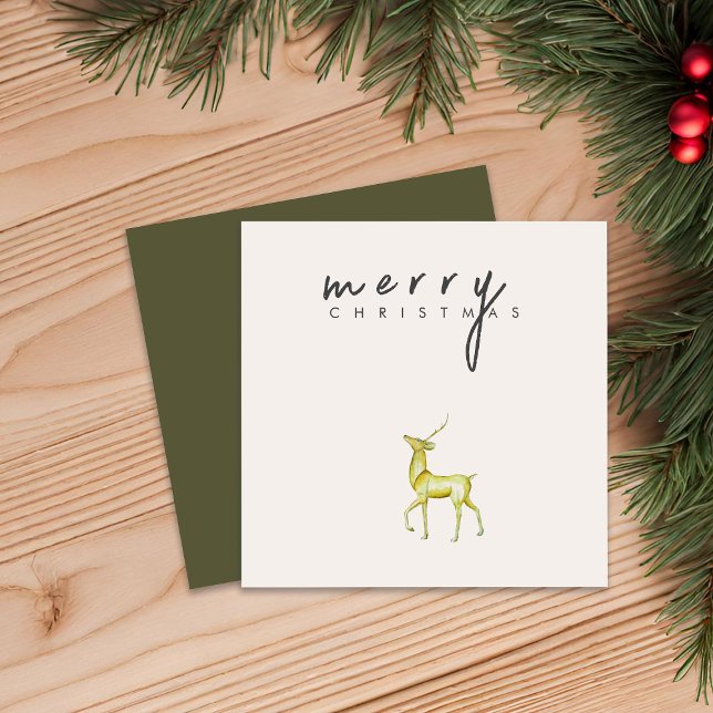 Minimalist Watercolor Reindeer Merry Christmas  Holiday Card (Creator Uploaded)
