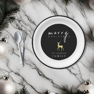 Minimalist Watercolor Reindeer Merry Christmas Paper Plate