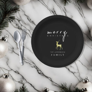 Minimalist Watercolor Reindeer Merry Christmas Paper Plate