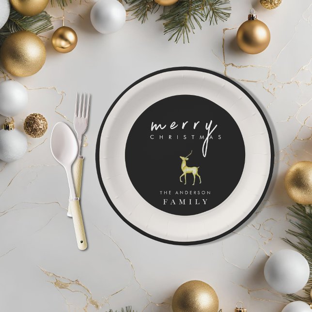 Minimalist Watercolor Reindeer Merry Christmas Paper Plate (Creator Uploaded)