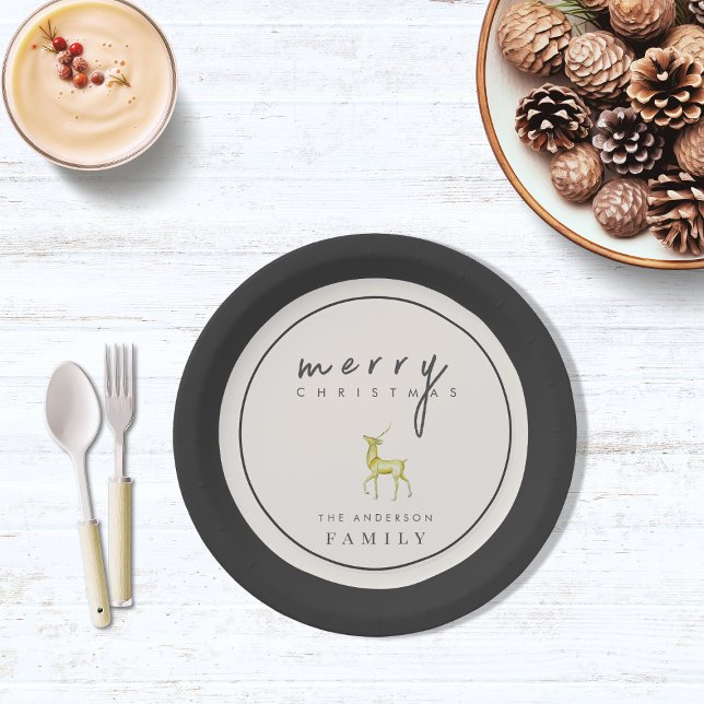 Minimalist Watercolor Reindeer Merry Christmas Paper Plate (Creator Uploaded)