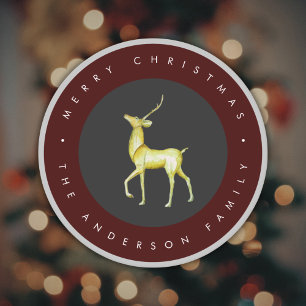 Minimalist Watercolor Reindeer Merry Christmas Round Paper Coaster