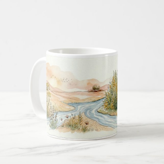 Minimalist Watercolor River Landscape Mug Wrap Des (Front Left)