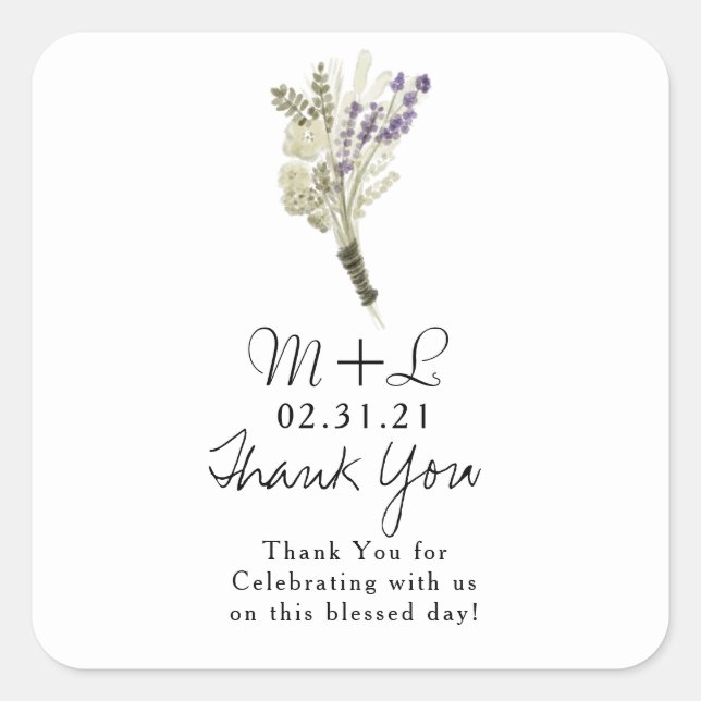 Minimalist Watercolor Rustic Lavender Bouquet Square Sticker (Front)