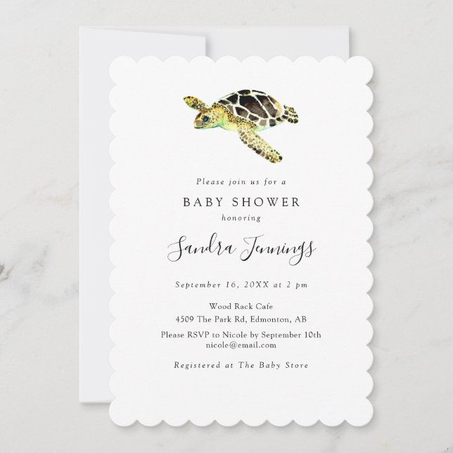 Minimalist Watercolor Sea Turtle Baby Shower  Invitation (Front)