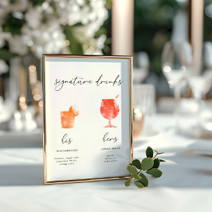 Minimalist Watercolor Signature Drinks Menu