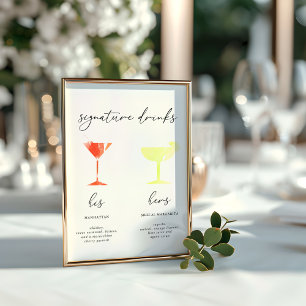Minimalist Watercolor Signature Drinks Menu