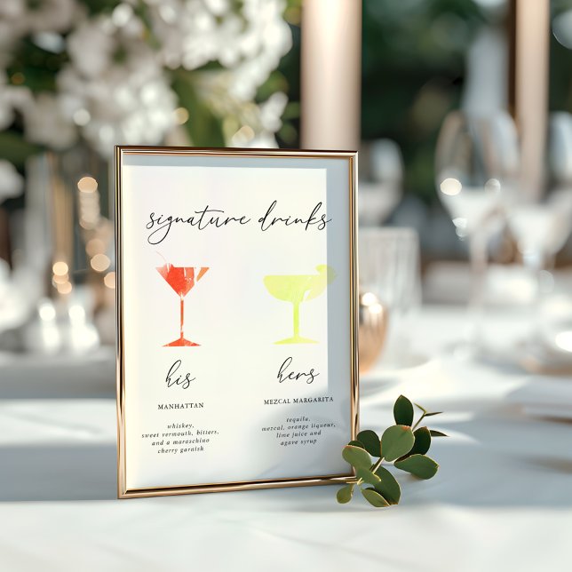 Minimalist Watercolor Signature Drinks Menu (Minimalist Watercolor Signature Drinks Menu)