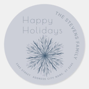 Minimalist watercolor snowflake Happy Holidays Classic Round Sticker
