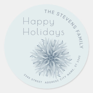 Minimalist watercolor snowflake Happy Holidays Classic Round Sticker