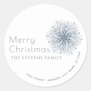 Minimalist watercolor snowflake Merry Christmas Classic Round Sticker