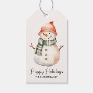 Minimalist Watercolor Snowman Christmas Greeting Gift Tags