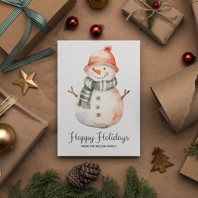 Minimalist Watercolor Snowman Christmas Greeting Holiday Card (Creator Uploaded)