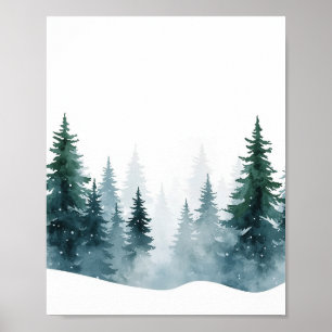 Minimalist Watercolor Snowy Pine Forest Winter Poster