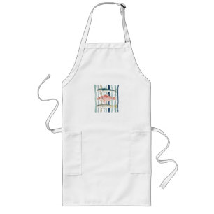 Minimalist Watercolor Three Fish Coastal Striped Long Apron
