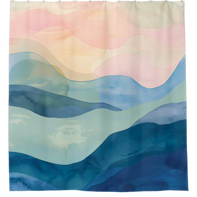Minimalist watercolor wave design shower curtain (Front)