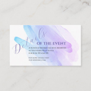 minimalist watercolor wedding details blue purple enclosure card