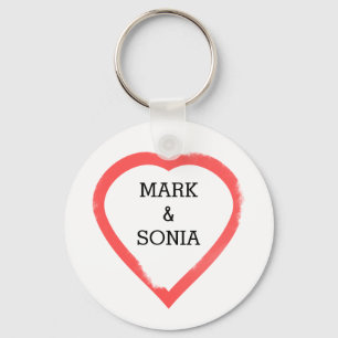 Minimalist Watercolor Wedding Heart Key Ring