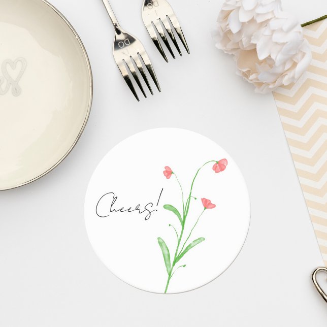 Minimalist Watercolor Wildflower Wedding Coaster (Creator Uploaded)