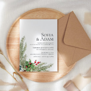 Minimalist Watercolor Winter Poinsettia Wedding Invitation
