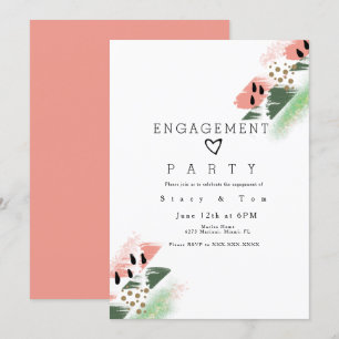 Minimalist Watermelon Brush Engagement Party Invitation