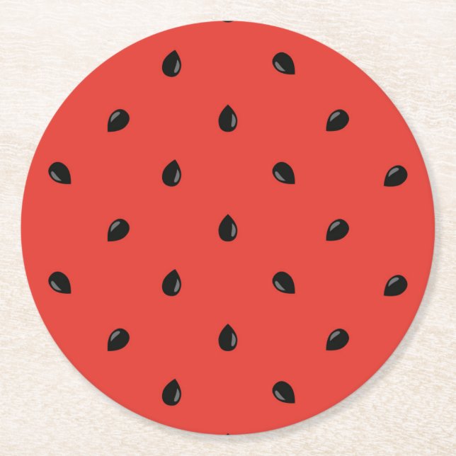 Minimalist Watermelon Seed Pattern Round Paper Coaster (Front)