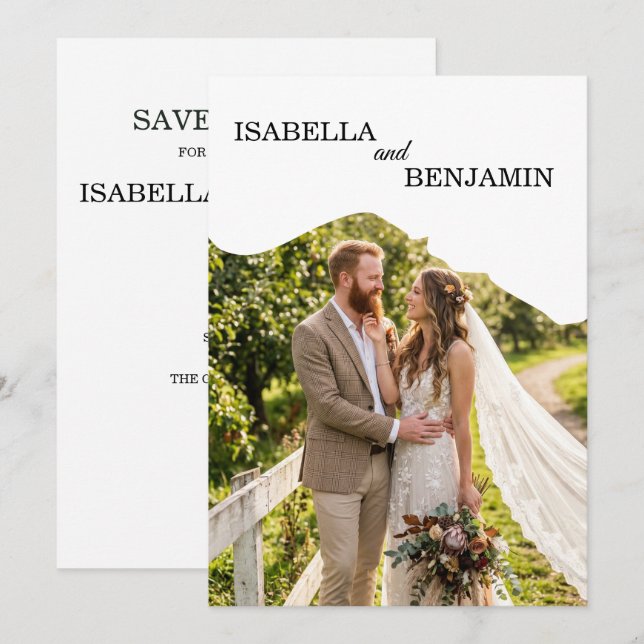 Minimalist Wave Border Photo Wedding Save the Date (Front/Back)