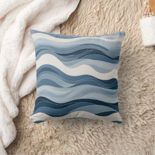 Minimalist wave patterns in a serene blue palette cushion