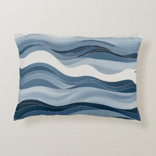 Minimalist wave patterns in a serene blue palette  decorative cushion
