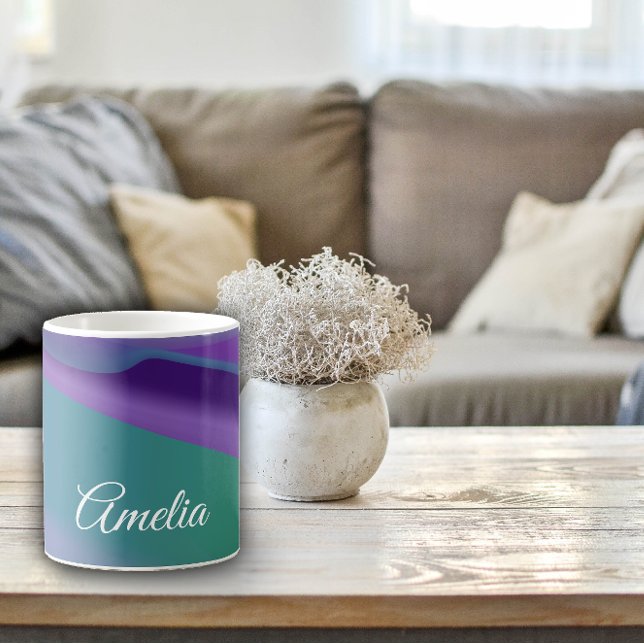 Minimalist wave purple turquoise violet with name coffee mug (Creator Uploaded)