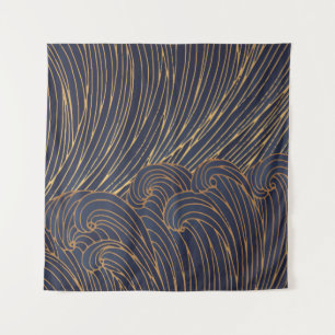 Minimalist waves, mountain line art. tapestry